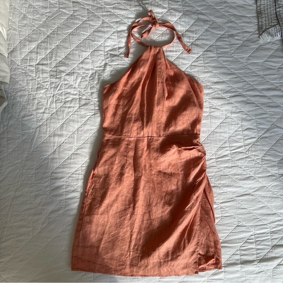 Reformation Dory Halter Mini Dress in Peaches - Picture 2 of 6